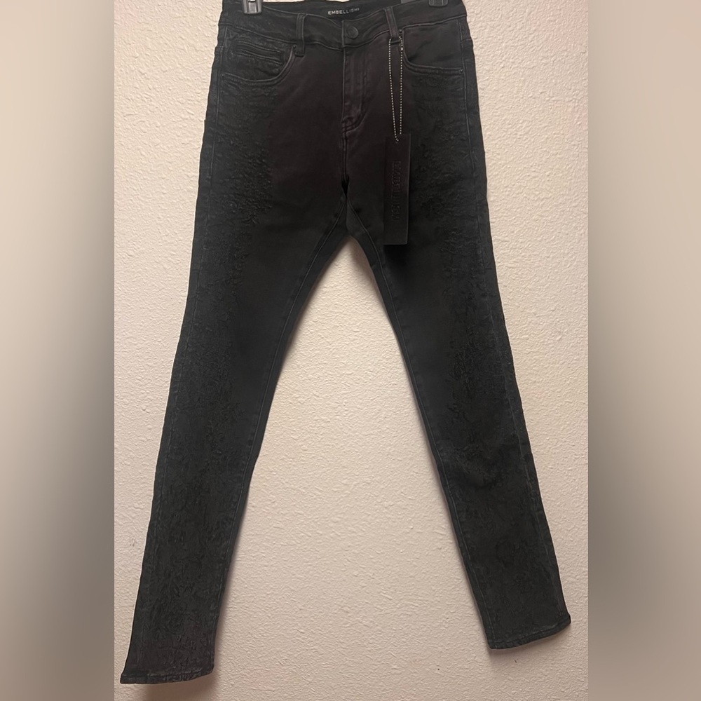Embellish Premium Men's Black Distressed Skinny Fit Denim Jeans Size 28x30 NWT